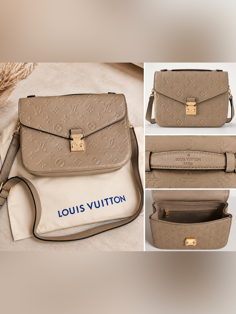 Source Unknown Taupe Monogram Shoulder Bag with Gold Hardware